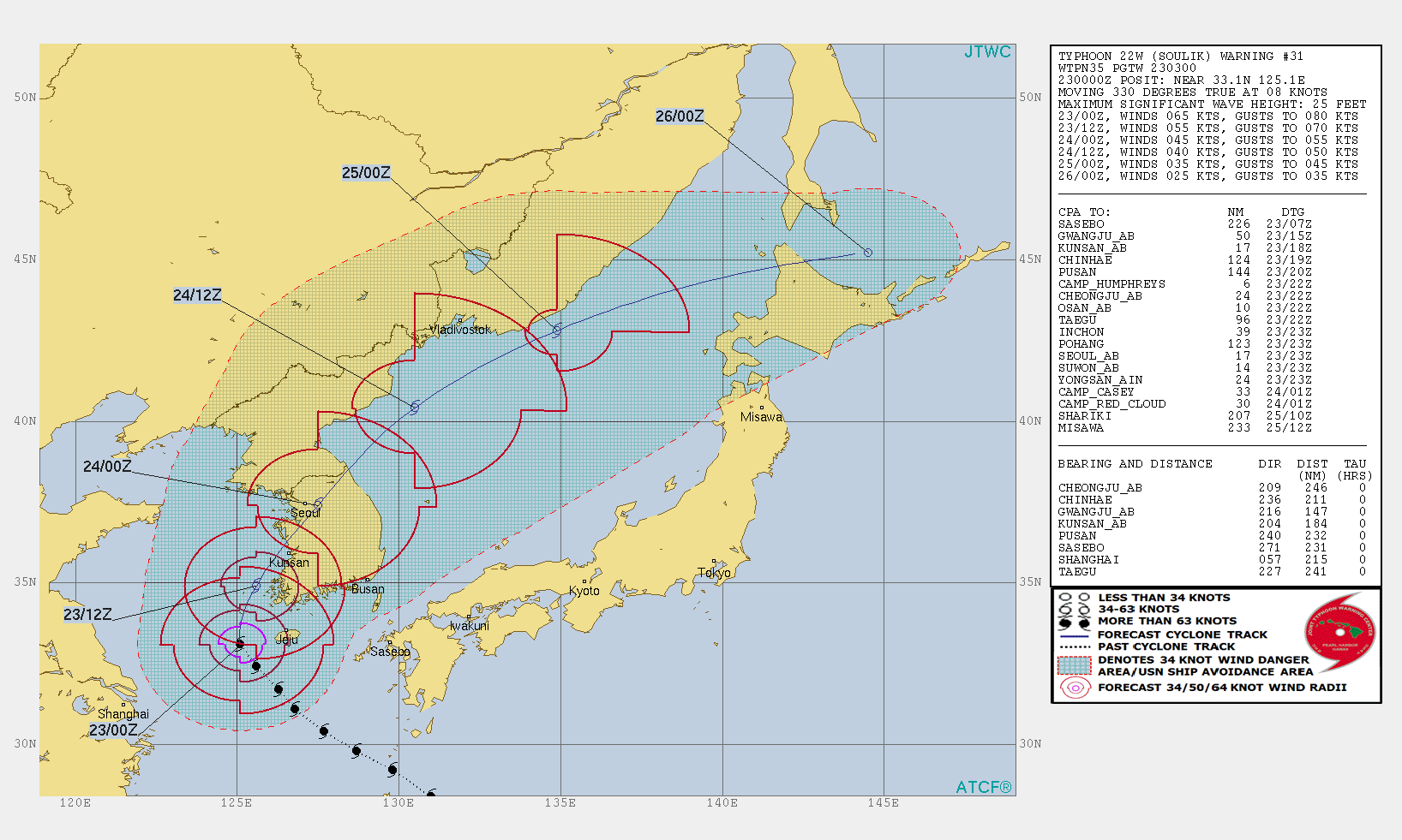 JTWC 台風19号 予想進路