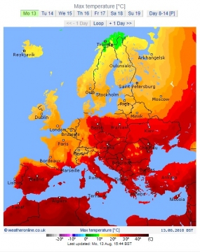 Weather Maps Max temperature Europe WeatherOnline14082018