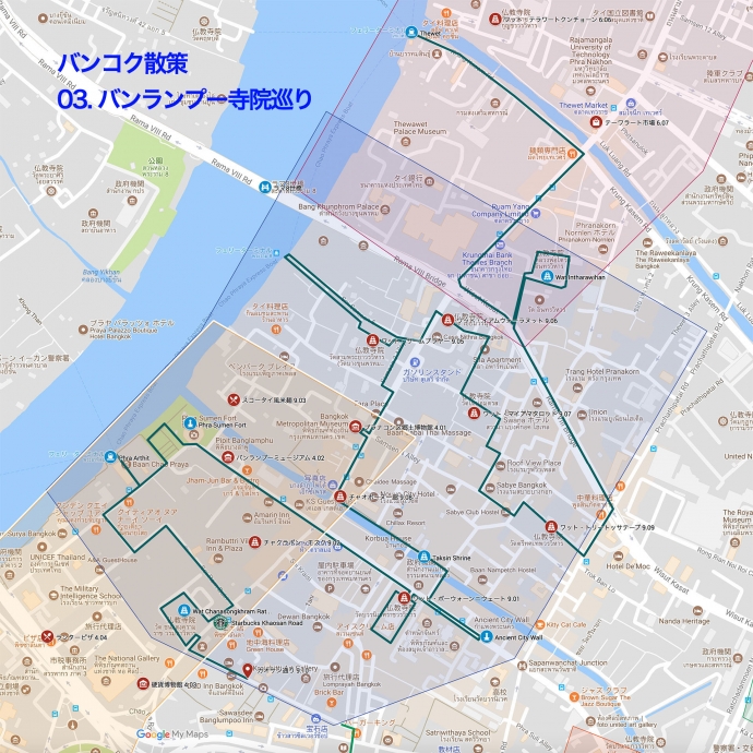 Walking Map バンランプー寺院巡りa